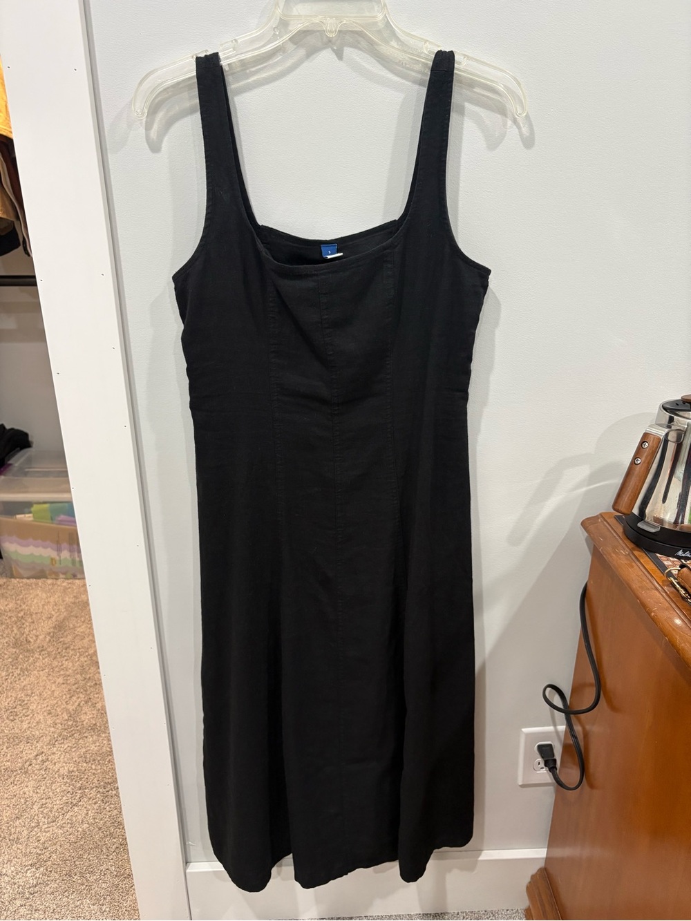 Black Small Old Navy Fit & Flare Sleeveless Linen-Blend Midi Dress